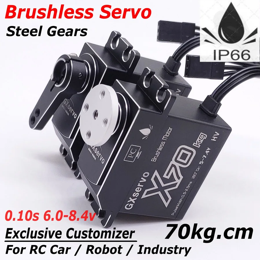 GXServo 고속 전압 스틸 기어, 방수 브러시리스 디지털 서보, RC 자동차 크롤러, 아두이노 로봇 산업, X70, 70kg, 7.4V