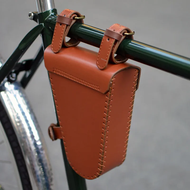 Retro Bicycle Frame Bag Leather Triangle Beam Packet Mobile