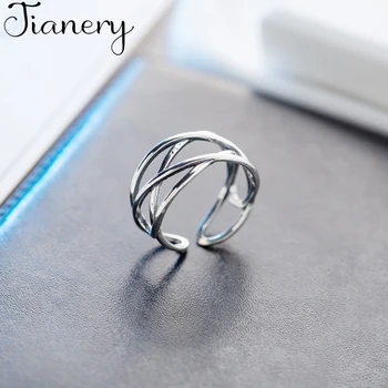 

JIANERY Bohemian Vintage 925 Sterling Silver Line Rings For Women Opening Antique Rings Jewelry Girls Gifts