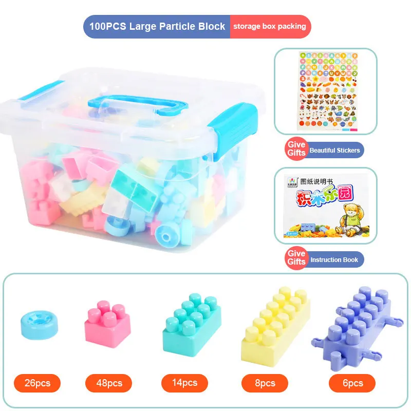 100 шт большие частицы DIY пластиковый строительный блок, образовательные головоломки для малышей блоки игрушки для детей Рождественский подарок - Цвет: storage box packing
