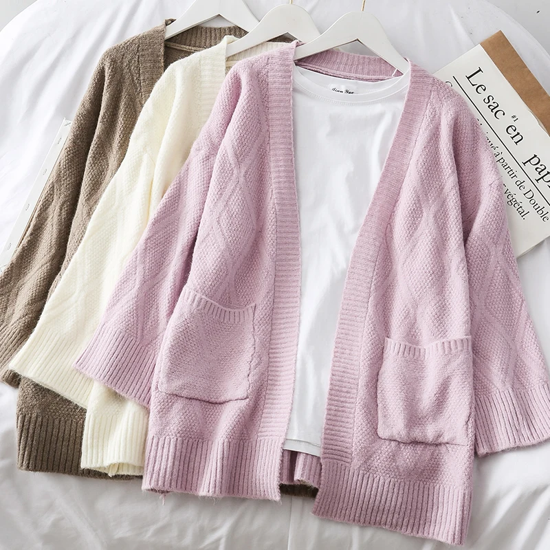 

Mooirue Twist Cable Sweater Cardigan Vintage Streetwear Pockets V Neck Jumper Loose Outwear Feminino Kintting Coat Femme Tops