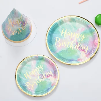 

Happy Birthday Party Disposable Tableware Rainbow Paper Plate Hat Baby Shower Kids Birthday Party Decor Supplies