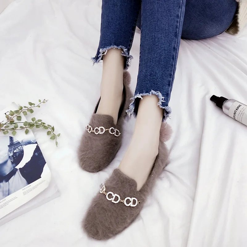 

Korean-style Western Style New Style with Diamond Comfortable Short Plush Chunky-Heel WOMEN'S Shoes Warm Shoes Versitile Work Sh