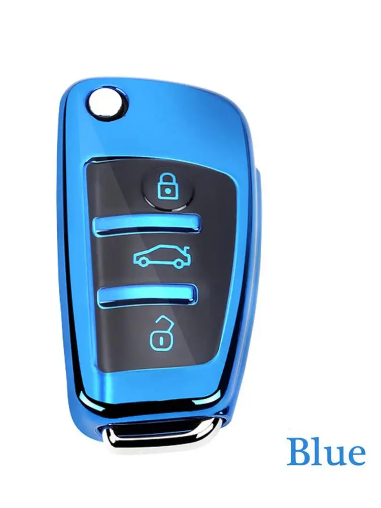 Key Cover Case Styling TPU Soft Bright Plating All Inclusive Protect For Audi Q3 A4L A6L Q5 Q7 A1 A3 3Buttons Folding