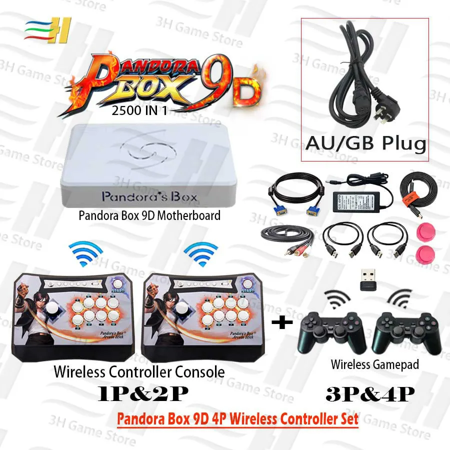 4P KOF wireless GB Pandora Box 9D 2500 В 1 4 игрока беспроводной контроллер Набор беспроводной аркадный контроллер и геймпад 3d mortal kombat plug and play - Цвет: 4P KOF wireless GB