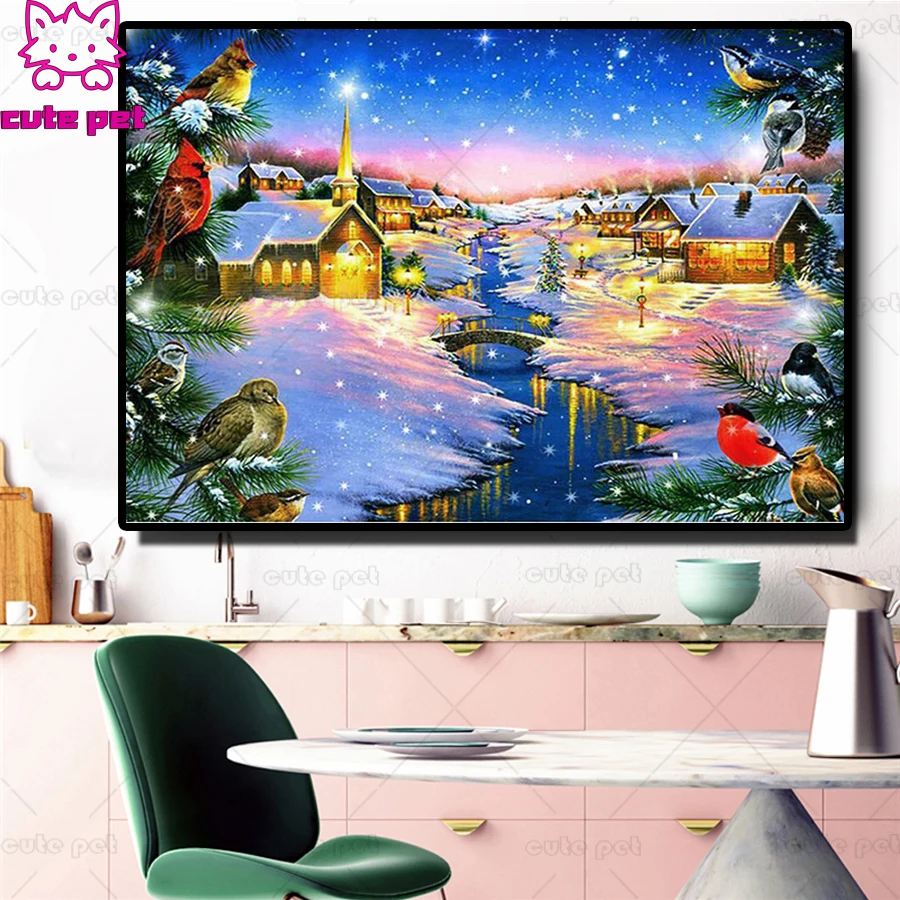 Snow scenery landscape DIY Crystal full drill square round diamond painting cross stitch kit mosaic rhinestone Christmas gift | Дом и сад