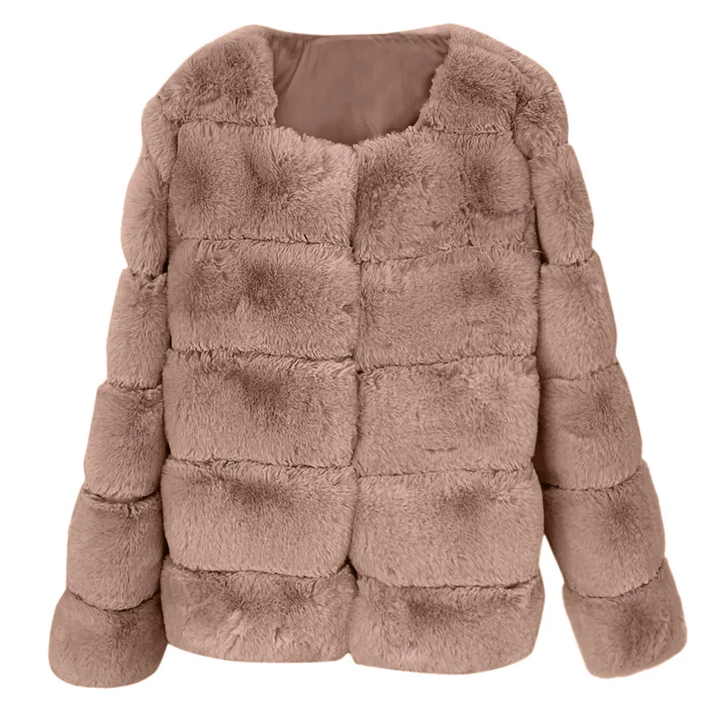 Осенне-зимнее пальто женское повседневное свободное модное однотонное короткое пальто из искусственного меха женское винтажное пальто большого размера толстое пушистое искусственное Женское пальто