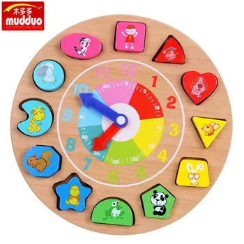

Wood System Young Children with Numbers Threading Clock Early Education Geometric Shapes Matching Toys Educational Animal Cloc
