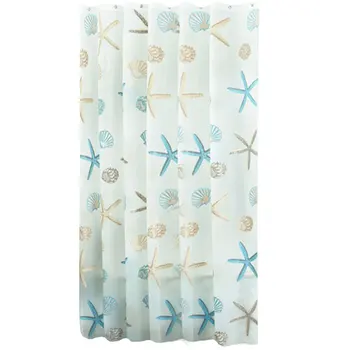 

PEVA Water Repellent Shower Curtain Ocean Theme Starfish Sea Shells Print Bath Curtain