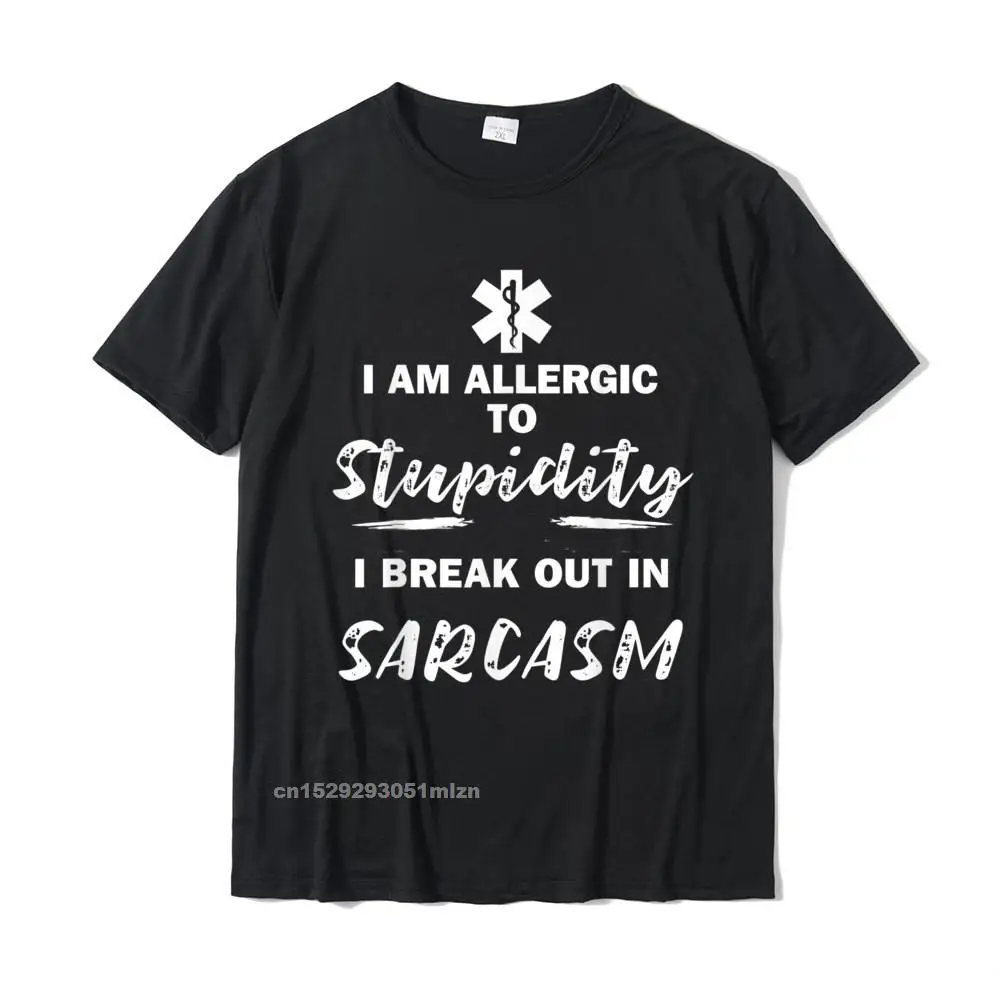 UniqueFunny Short Sleeve Tops & Tees Thanksgiving Day Hot Sale Crew Neck 100% Cotton Tees Mens Tshirts Simple Style  Paramedic EMT Allergic to Stupidity Sarcasm Funny EMS T-Shirt__3195 black