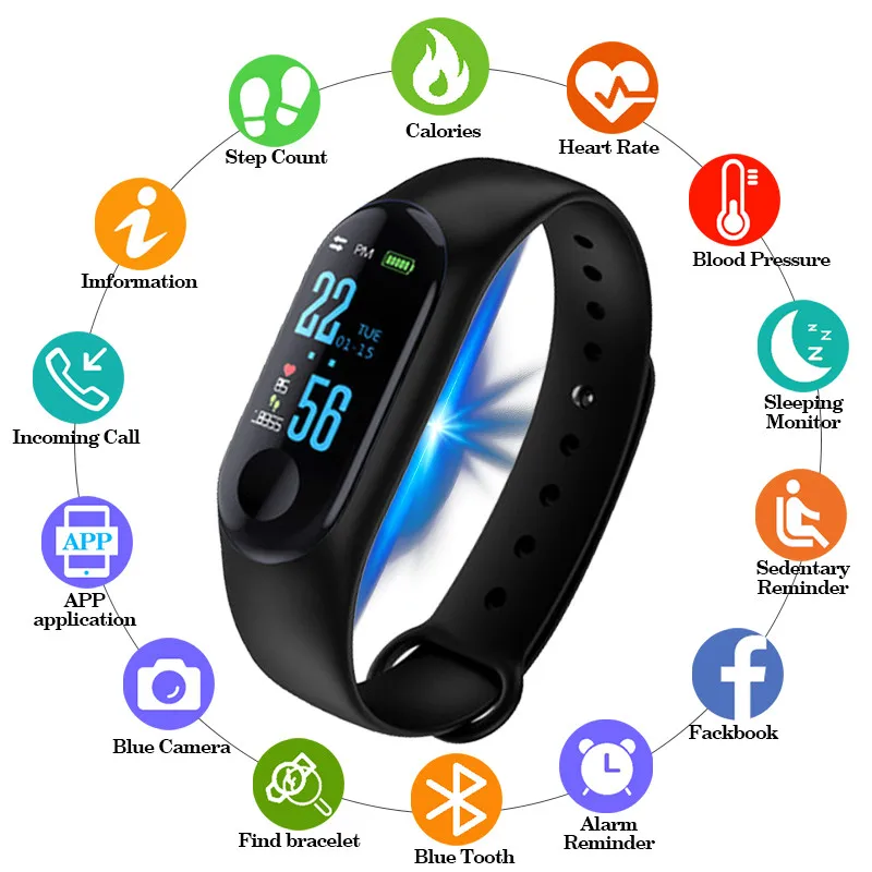 

Hot Men Women Sport Smart Bracelet Watch Bluetooth Clock Remote Camera Heart Rate Blood PressureSleep Monitor Pedometer Band