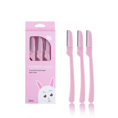 Pink Facial Eyebrow Trimmer Hair Razor Women Beauty Face Eyebrow Shaper Shaver Stainless Steel Blades Makeup Tools