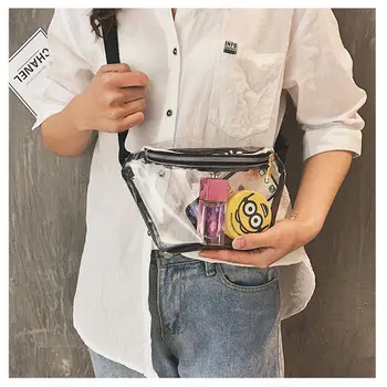 

Women Transparent Bag Fanny Pack PVC Clear Zipper Cross Body Bag Tote Shoulder Waist Pack Purse /BY