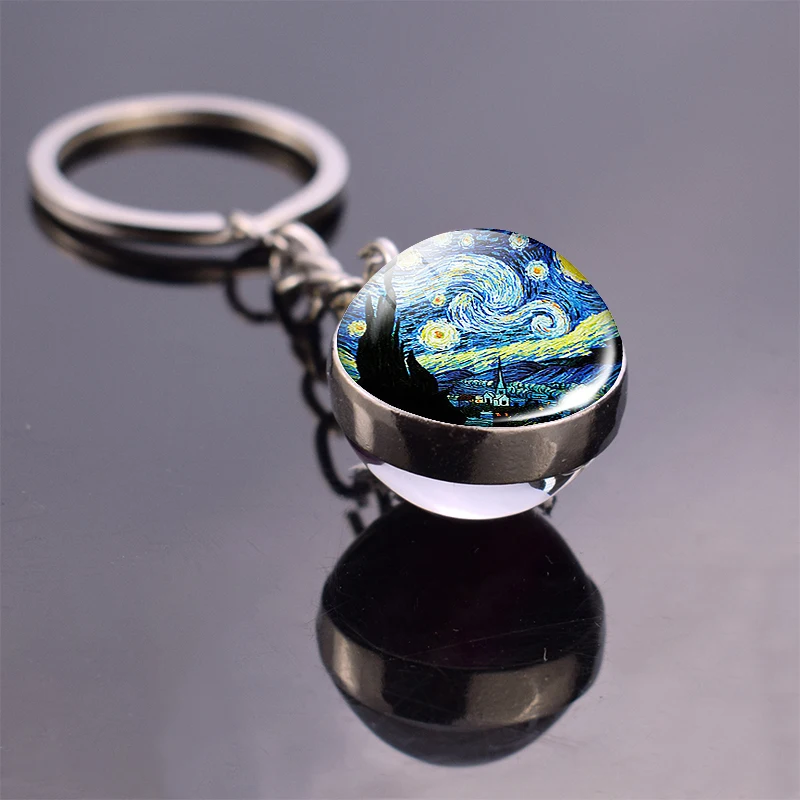 Ван Гог хрустальный шар брелок звездное ночное небо Подсолнух кулон двухсторонний стеклянный шар кабошон ювелирные изделия подарки дропшиппинг