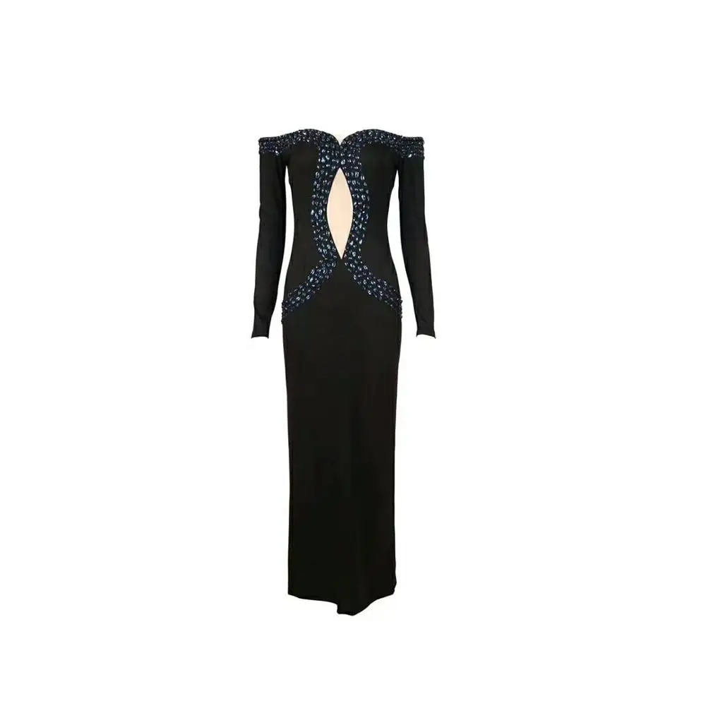 Женское модное черное Бандажное платье с длинным рукавом и вырезом, Vestidos, вечерние платья знаменитостей, облегающие платья