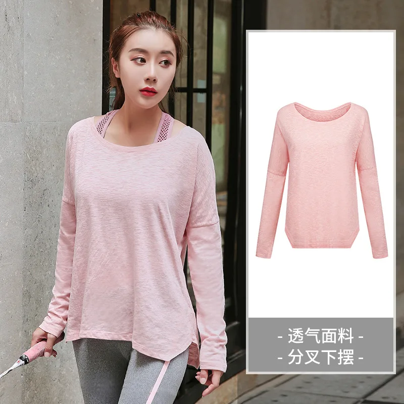 Plus Size Sports T-shirt Female Autumn and Winter Yoga Clothes Blouse Morning Running Running Gym Loose Quick-drying Top