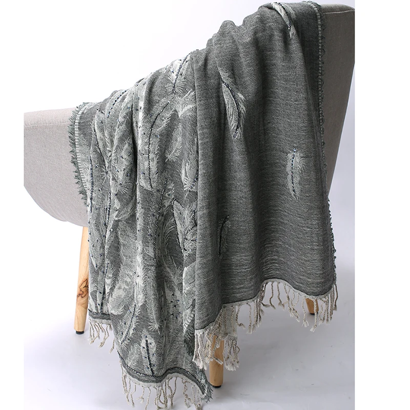 Бисер шали осенние толстые женские пашмины имитация кашемира негабаритных Echarpes шарф ручной работы высокое качество Cachecol Feminino