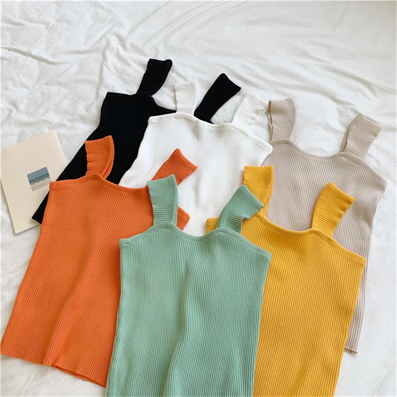 orange Hirsionsan, эластичный женский жилет, весна, новинка, корейский стиль, тонкий, сексуальный, модная женская майка без рукавов, футболка, Пляжная, праздничная одежда - Цвет: orange