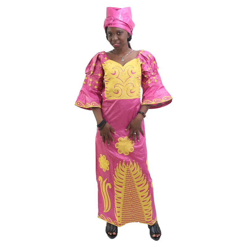 H& D все африканские Riche Bazin платья для женщин Модный дизайн Bazin Riche дамское традиционное Макси платье тканевые Дашики смелые линии - Цвет: Pink yellow line
