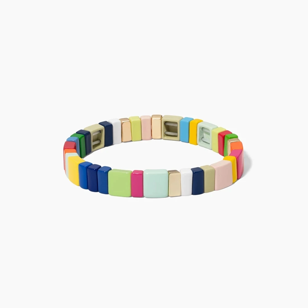 KELITCH Multicolor Enamel Beaded Strand Bracelets Handmade Women Men Casual Tile Stretch Bracelets Cuff Chain Jewelry