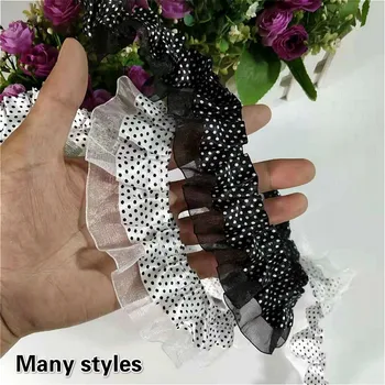 

4cm Wide White Black Double Layer 3D Polyester tulle Lace Fabric Embroidered Ribbon Edge Trim Collar Dress Decorated DIY Crafts