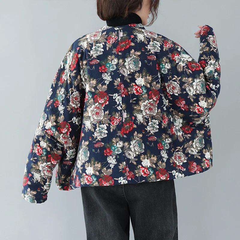 

Ethnic-Style Printed Cotton-padded Clothes Women's Literature And Art Retro Fat Mm Plus-sized Loose-Fit Cotton-padded Jacket War