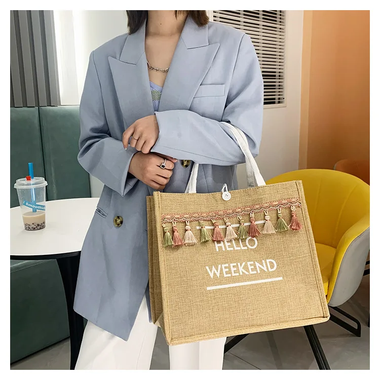

New portable canvas bag female han edition 2022 students book linen bag mass fashion female bag contracted shopping bag