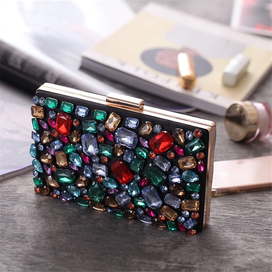 

2020 High Quality Fashion Clutch Crystal Shiny Style Evening Bag Wedding Accessories Dinner Bag Gold Chain Bag