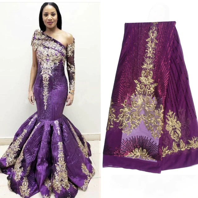 Purple African Lace Fabric French Sequins Net High Quality Sequin For 2021 YJ1105 | Дом и сад