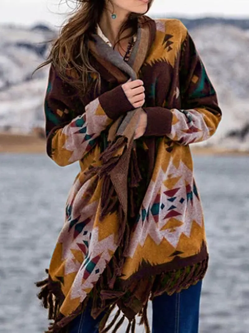 Muranba Clearance Womens Autumn Boho Tassel Cardigan Coat 