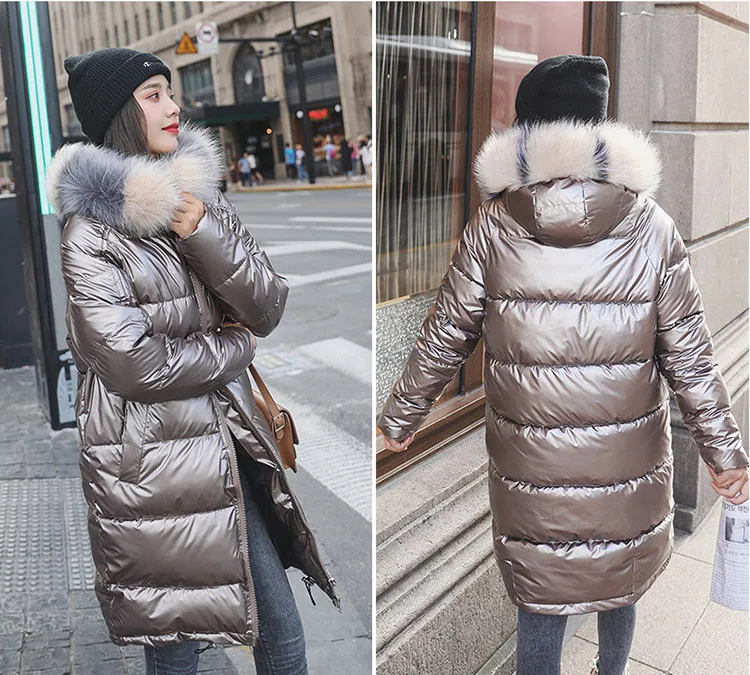 Winter Warm Parka Women Clothing New Down Jacket Thick Woman Fashion Glossy Jacket Plus Size Hooded Fur Padded coat Ladies