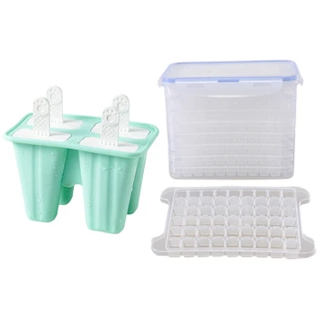 

1 Set 8 Ply Ice Square Tray Square Scoop Trays & 1 Pcs sicle Molds 4 Pieces Silicone Ice Molds Bpa Free