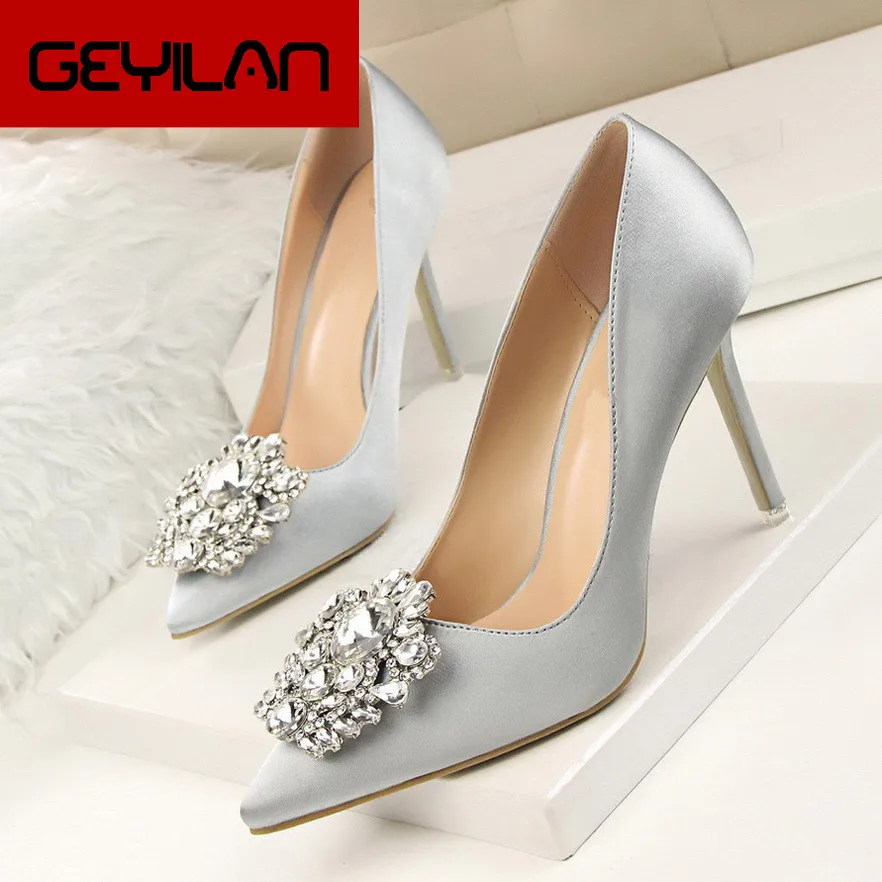 

2018 Luxury Rhinestone Women Pumps Wedding Shoes Ladies High Heels Pointed Toe Stiletto Womens Sparkly Prom Party Shoes DS-B0007