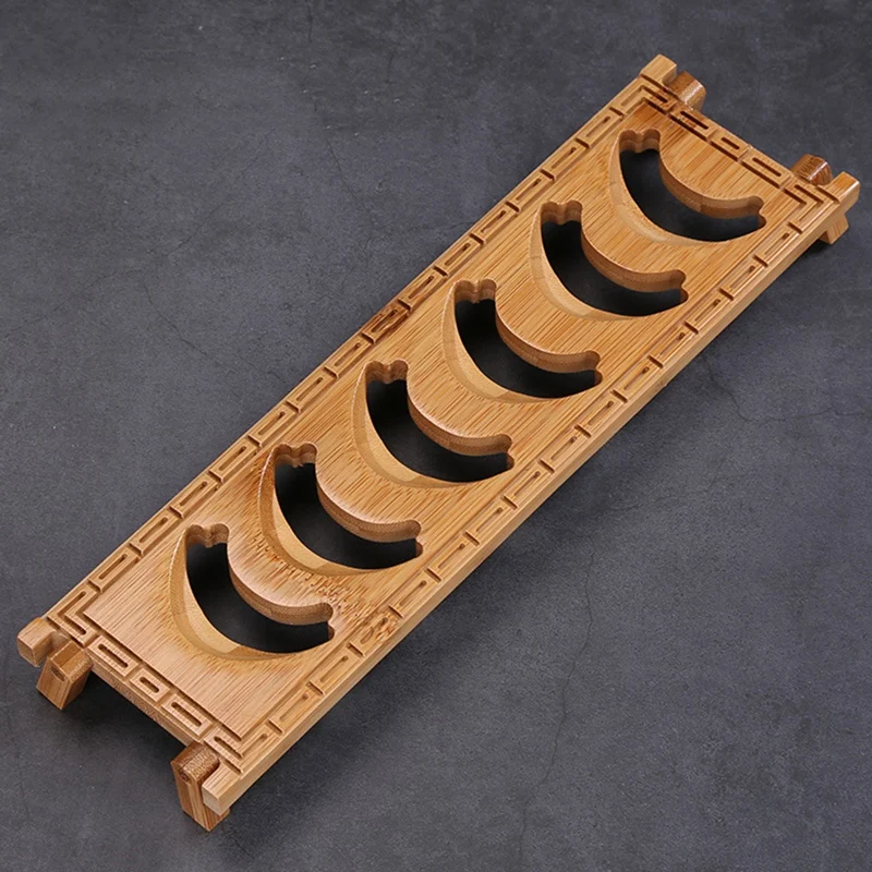 Natural Bamboo Drain Manual Tea Cup Drying Rack Tea Drain Rack Rectangular Six-Slot Folding Drain Rack Tea Table Dual-Use Tea