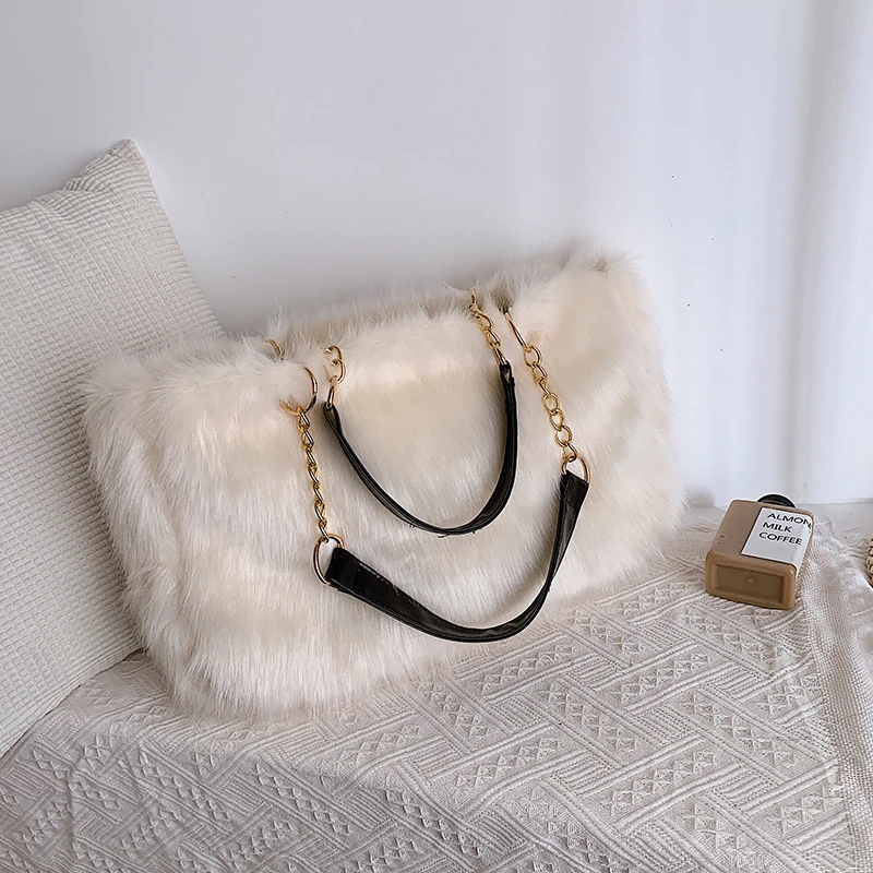 Женская сумка через плечо из искусственного меха, большая вместительность, леопардовая расцветка,, зимняя плюшевая сумка через плечо, женская теплая сумка для девушек, Рождественская сумка - Цвет: Бежевый