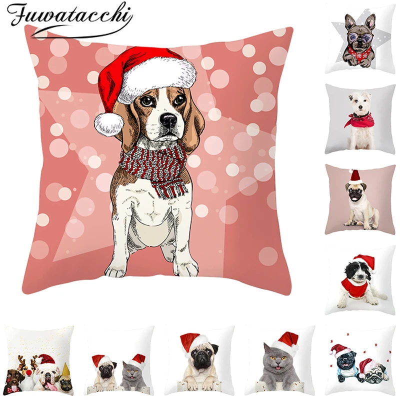

Fuwatacchi Dog Cushion Covers AnimalsThrow Pillow Cover for Home Sofa Decorative Pillow Cases Happy New Year Pillowcase 45*45cm