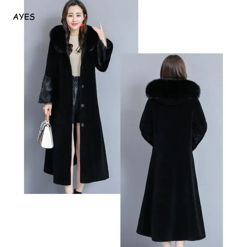 Женское утепленное меховое пальто размера плюс, женская черная меховая верхняя одежда, длинное Стильное элегантное Толстое Зимнее пальто, роскошное женское плюшевое пальто