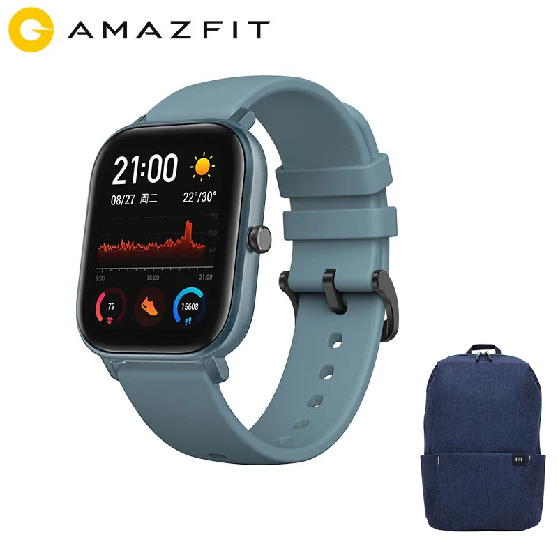 Глобальная версия, Новые смарт-часы Amazfit GTS, 5 АТМ, водонепроницаемые Смарт-часы, 14 дней работы от батареи, AMOLED Amazfit Bip, обновление - Цвет: GTS-Blue-bag