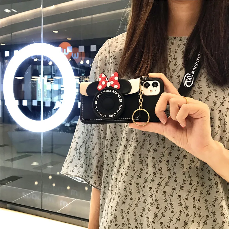 

Cute Cartoon Minnie leather Wallet TPU Phone Case For Xiaomi Mi CC9 CC9E A3 A2 Lite 6X MIX 2 MAX 3 Redmi 6 k20 k30 pro Lanyard