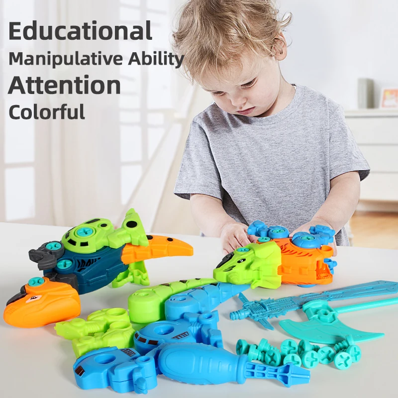 Children'S 5 In 1 Assembly Dinosaur Construction Set Toys For Children Screw Building Blocks Model Kits Kids Educational Toys