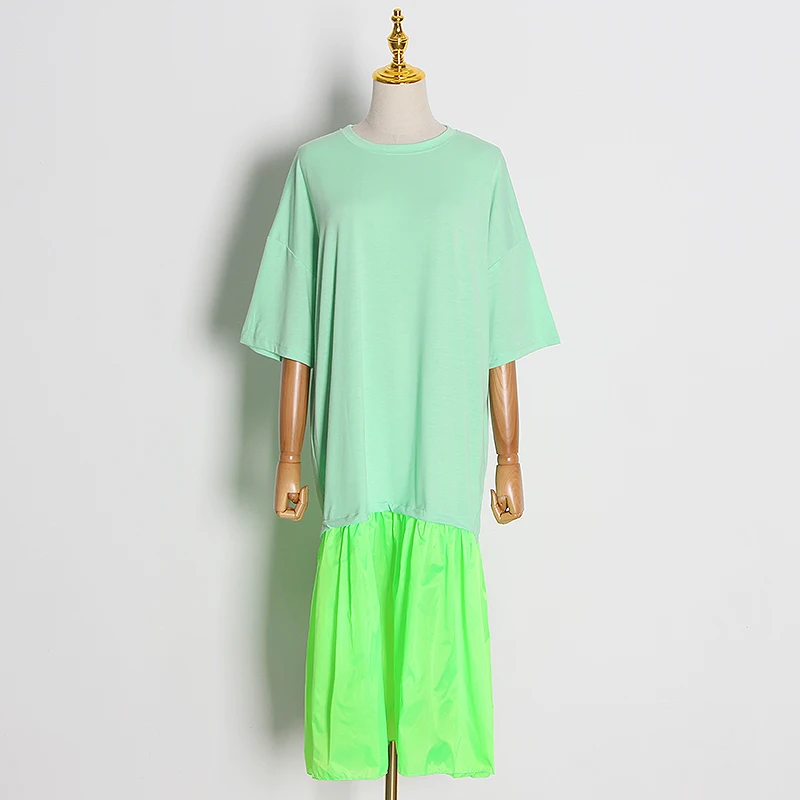主 (3).JPG TWOTWINSTYLE Elegant Patchwork Hit Color Dress Women O Neck Half Sleeve Oversize Casual Midi Dresses Female 2020 Summer Clothes