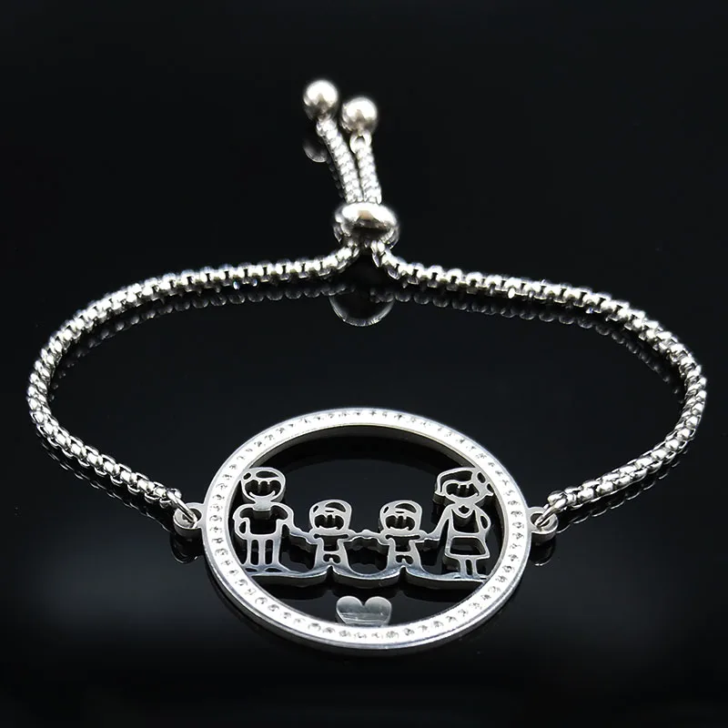 Семейный Браслет-цепочка из нержавеющей стали с кристаллами для папы, мамы, сына, женские браслеты серебряного цвета, ювелирные изделия, pulseira feminina B18519