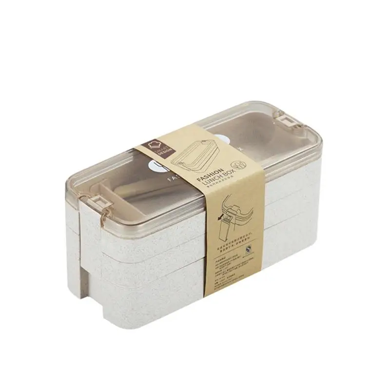 Beige 3 слоя 1400 мл Коробки для обедов контейнер для бэнто герметичный Еда Перевозчик с Ложка Вилка Портативный для пикника и кемпинга, прямоугольные открытый ящик - Цвет: Beige
