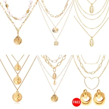 17 км массивная монета подвеска многослойное колье ожерелье для женщин винтажные имитация жемчуга золотые цепочки новые ювелирные изделия подарки