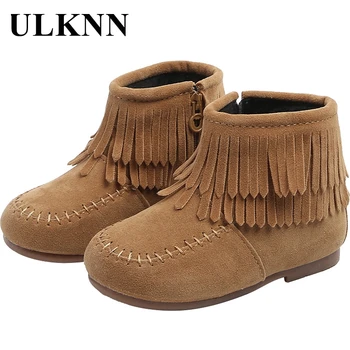 

ULKNN Winter 2020 New Girls' Short Boots Tassel Princess Leather Boots Children's Low Boots Plush Baby Cooton Shoes Khaki RED