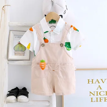 

Summer style baby boy Baby girl clothing set newborn infant clothing 2pcs short sleeve t-shirt + suspenders gentleman suit