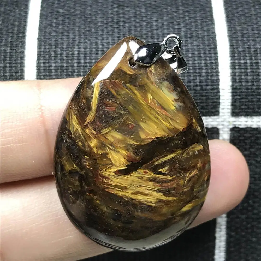 Натуральный желтый кулон Pietersite для женщин и мужчин, кристалл в бамбийском стиле, 36x26x8 мм, капли воды, бусины, эффект фейерверка, камень, ювелирные изделия, ааааа