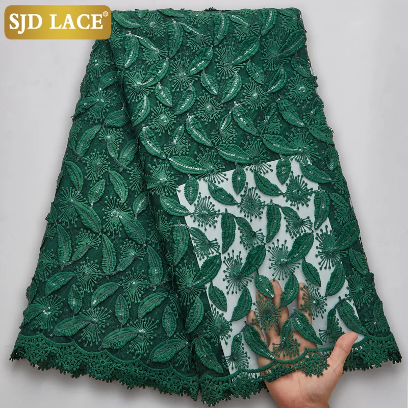 

SJD LACE Green African Mesh Lace Fabric With Sequins 3D Applique Milk Silk Lace Soft French Lace Fabric For Wedding Party A1853