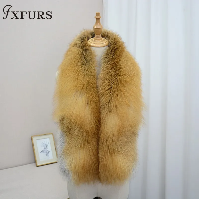 FXFURS роскошный шарф из натурального меха лисы кожаный шарф большого размера натуральный шаль из лисьего меха Зимний женский палантин