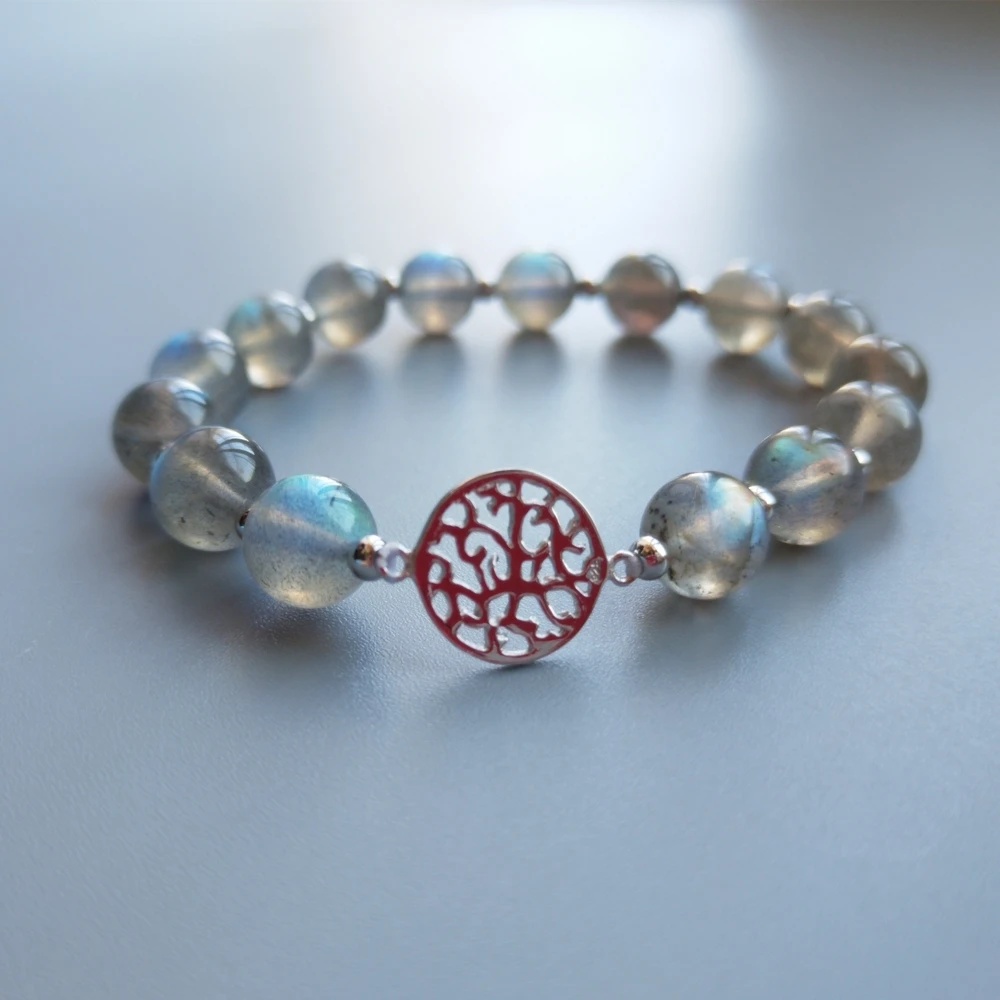 

LiiJi Unique Real Labradorite S925 Sterling Silver Coin Charm Bracelet For Female Male Jewelry